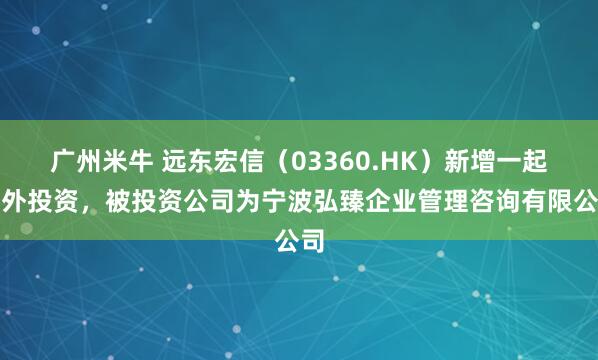 广州米牛 远东宏信（03360.HK）新增一起对外投资，被投资公司为宁波弘臻企业管理咨询有限公司