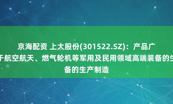 京海配资 上大股份(301522.SZ)：产品广泛应用于航空航天、燃气轮机等军用及民用领域高端装备的生产制造